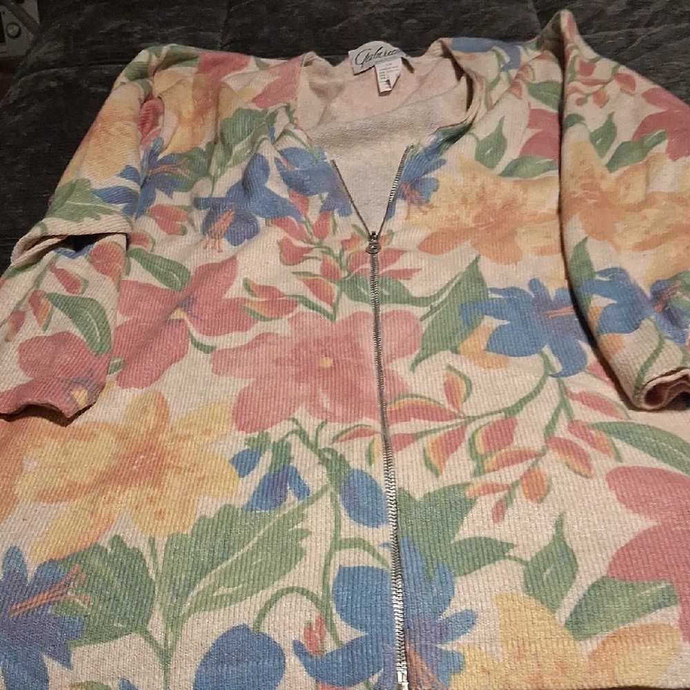 Galleria Floral Zip-Front Cardigan Sweater in Pastel Multicolor
